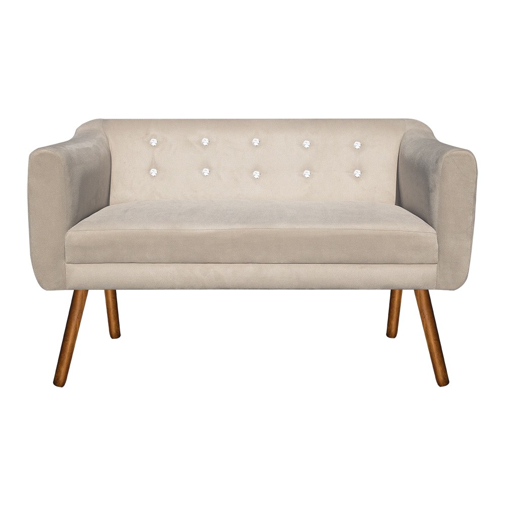 Kit Namoradeira 02 Lugares e 02 Poltronas Giratória Julia Suede Bege com Strass Base Madeira MM30 D'Rossi