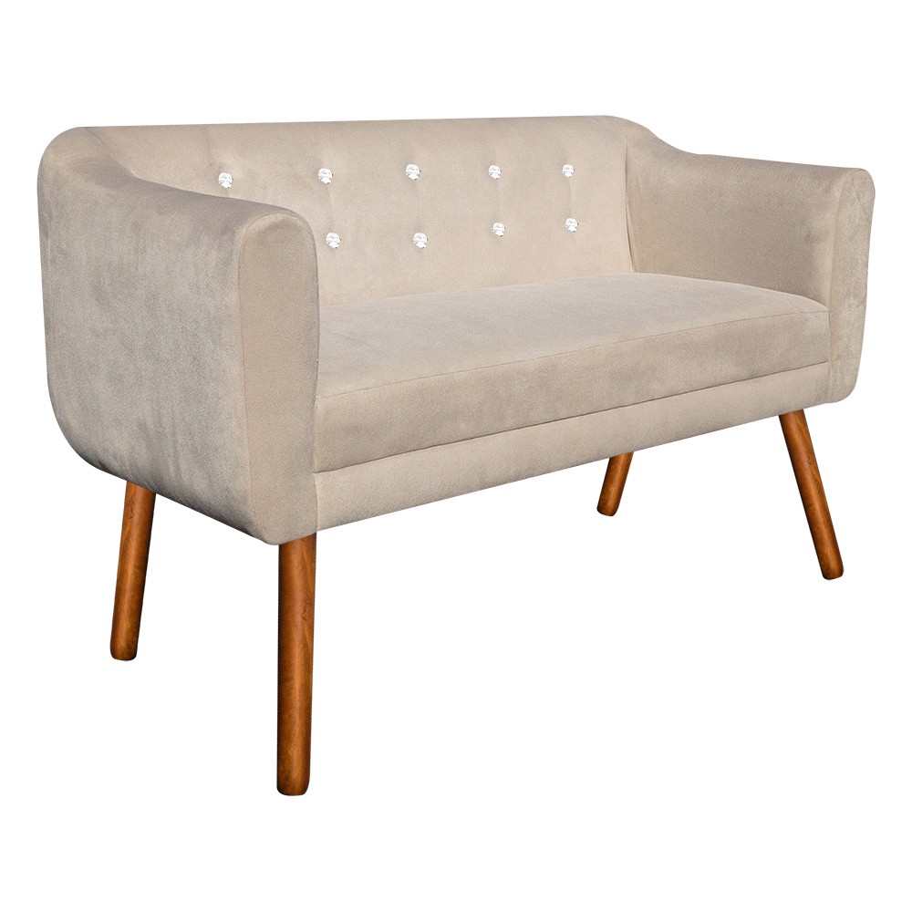 Kit Namoradeira 02 Lugares e 02 Poltronas Giratória Julia Suede Bege com Strass Base Madeira MM30 D'Rossi