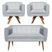 Kit Namoradeira 02 Lugares e 02 Poltronas Giratória Julia Suede Cinza Base Madeira MM30 D'Rossi