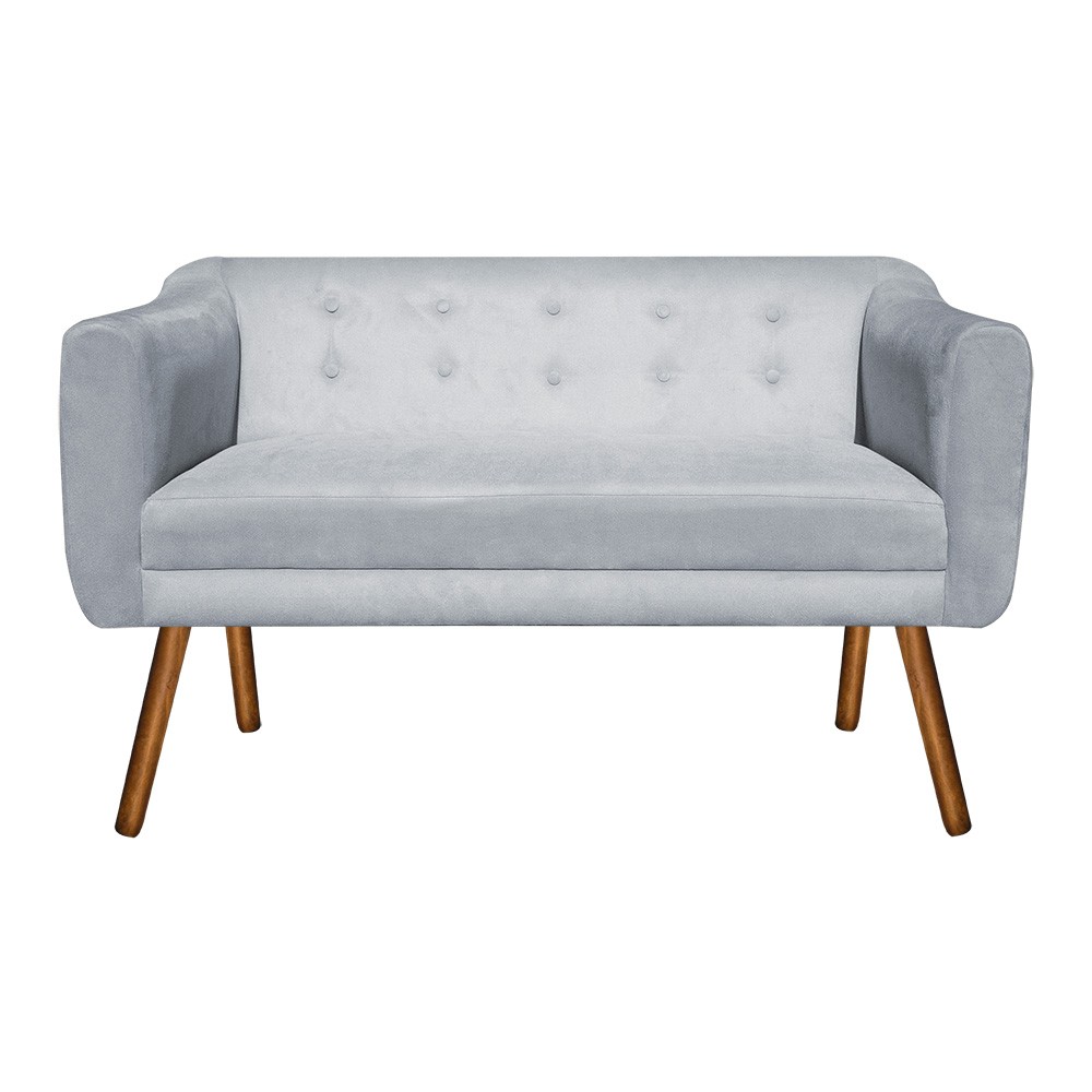 Kit Namoradeira 02 Lugares e 02 Poltronas Giratória Julia Suede Cinza Base Madeira MM30 D'Rossi