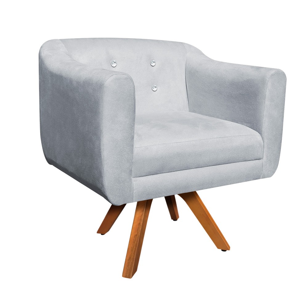 Kit Namoradeira 02 Lugares e 02 Poltronas Giratória Julia Suede Cinza com Strass Base Madeira MM30 D'Rossi