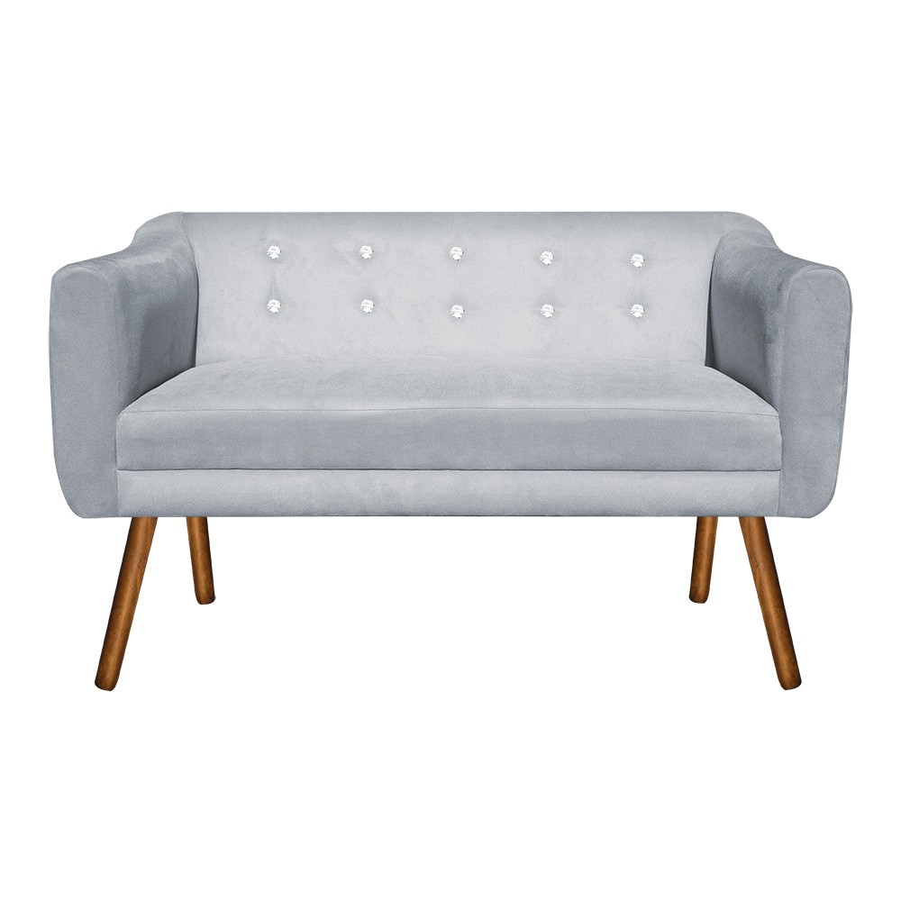 Kit Namoradeira 02 Lugares e 02 Poltronas Giratória Julia Suede Cinza com Strass Base Madeira MM30 D'Rossi