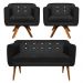 Kit Namoradeira 02 Lugares e 02 Poltronas Giratória Julia Suede Preto com Strass Base Madeira MM30 D'Rossi