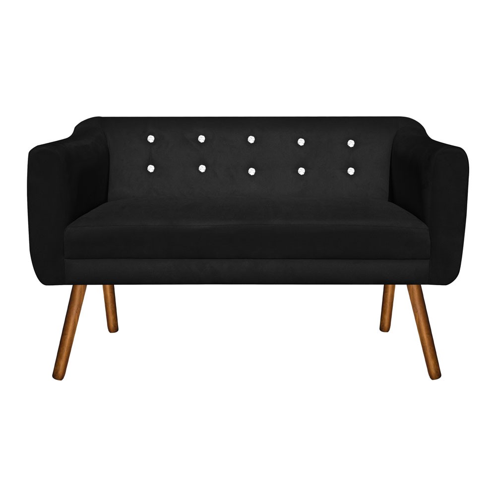 Kit Namoradeira 02 Lugares e 02 Poltronas Giratória Julia Suede Preto com Strass Base Madeira MM30 D'Rossi