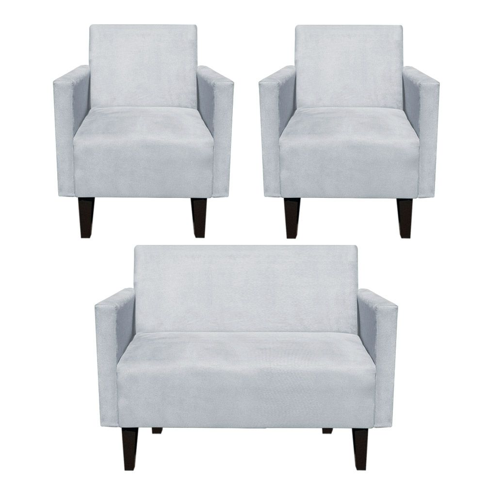Kit Namoradeira 02 Lugares e 02 Poltronas Jade Suede Cinza - D'Rossi