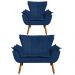 Kit Namoradeira e 01 Poltrona Opala Suede Azul Marinho Pés Palito Castanho D'Rossi