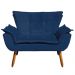 Kit Namoradeira e 01 Poltrona Opala Suede Azul Marinho Pés Palito Castanho D'Rossi