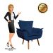 Kit Namoradeira e 01 Poltrona Opala Suede Azul Marinho Pés Palito Castanho D'Rossi