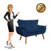 Kit Namoradeira e 01 Poltrona Opala Suede Azul Marinho Pés Palito Castanho D'Rossi