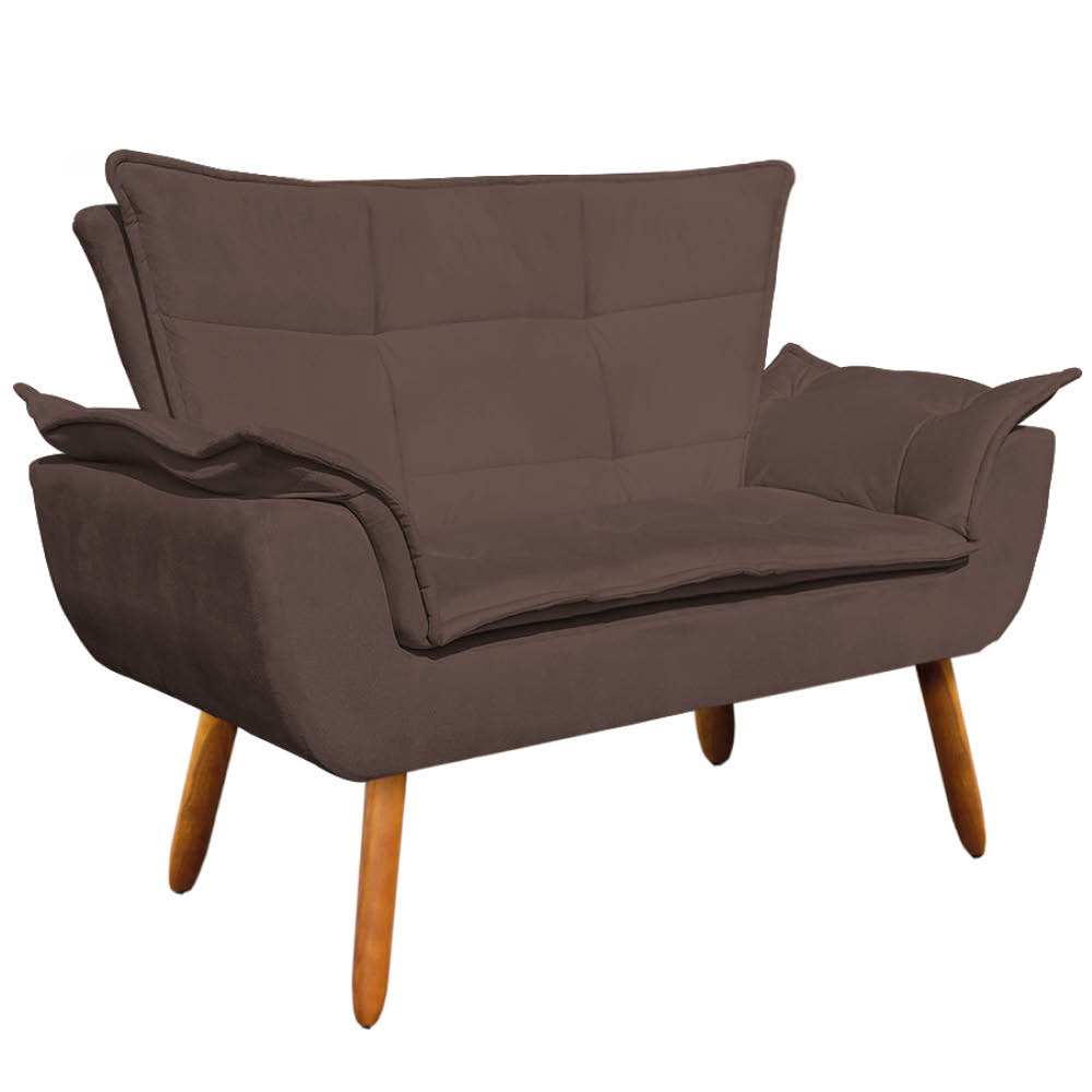 Kit Namoradeira e 01 Poltrona Opala Suede Marrom Pés Palito Castanho D'Rossi
