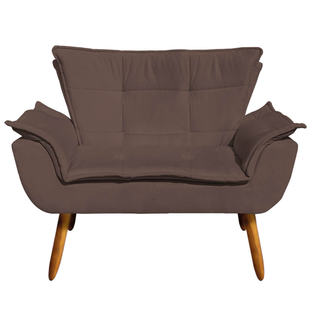 Kit Namoradeira e 01 Poltrona Opala Suede Marrom Pés Palito Castanho D'Rossi