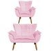 Kit Namoradeira e 01 Poltrona Opala Suede Rosa Bebê Pés Palito Castanho D'Rossi