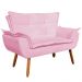 Kit Namoradeira e 01 Poltrona Opala Suede Rosa Bebê Pés Palito Castanho D'Rossi