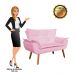 Kit Namoradeira e 01 Poltrona Opala Suede Rosa Bebê Pés Palito Castanho D'Rossi