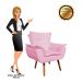 Kit Namoradeira e 01 Poltrona Opala Suede Rosa Bebê Pés Palito Castanho D'Rossi
