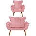 Kit Namoradeira e 01 Poltrona Opala Suede Rose Pés Palito Castanho D'Rossi