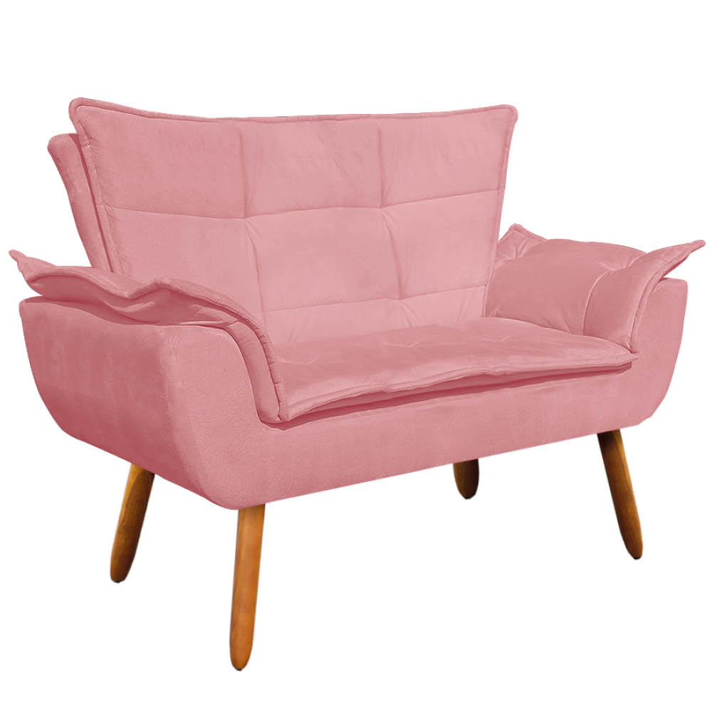 Kit Namoradeira e 01 Poltrona Opala Suede Rose Pés Palito Castanho D'Rossi