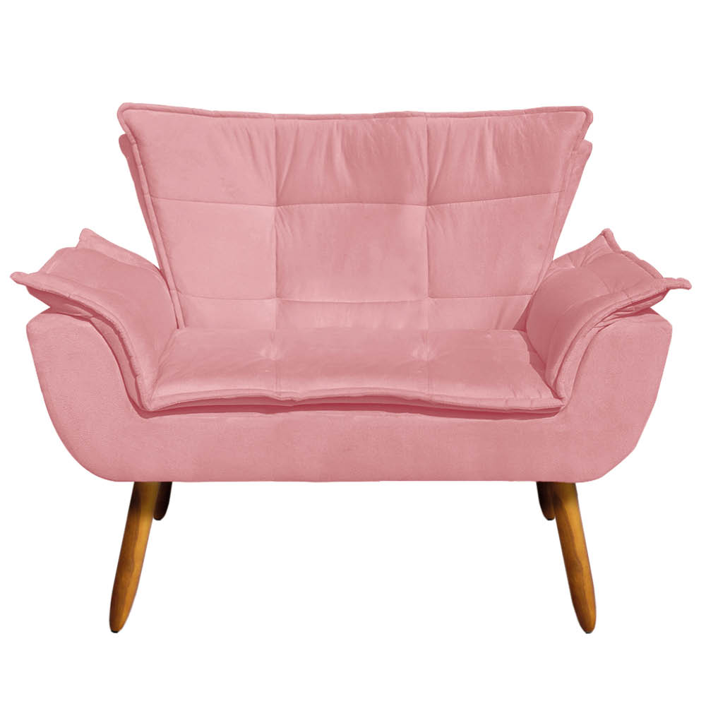 Kit Namoradeira e 01 Poltrona Opala Suede Rose Pés Palito Castanho D'Rossi