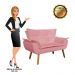 Kit Namoradeira e 01 Poltrona Opala Suede Rose Pés Palito Castanho D'Rossi