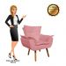 Kit Namoradeira e 01 Poltrona Opala Suede Rose Pés Palito Castanho D'Rossi