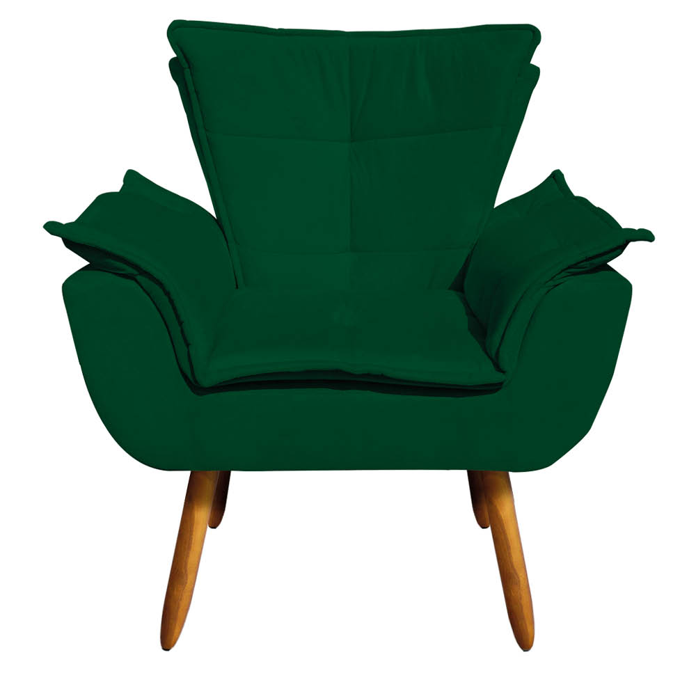 Kit Namoradeira e 01 Poltrona Opala Suede Verde Pés Palito Castanho D'Rossi