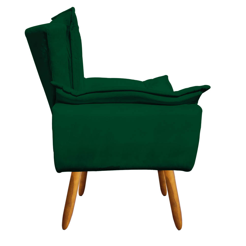 Kit Namoradeira e 01 Poltrona Opala Suede Verde Pés Palito Castanho D'Rossi