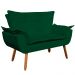 Kit Namoradeira e 01 Poltrona Opala Suede Verde Pés Palito Castanho D'Rossi