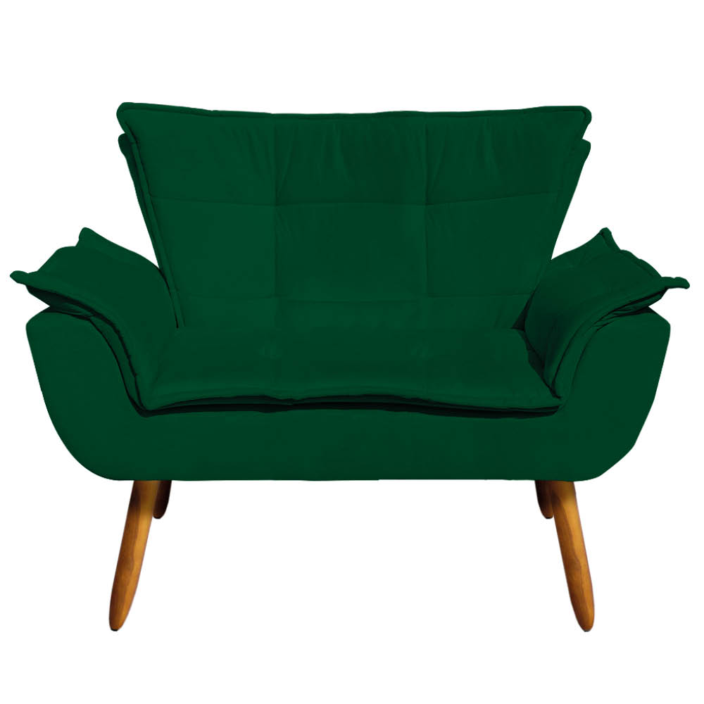 Kit Namoradeira e 01 Poltrona Opala Suede Verde Pés Palito Castanho D'Rossi