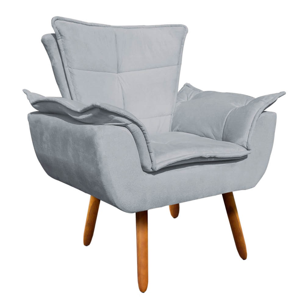 Kit Namoradeira e 02 Poltronas Opala Suede Cinza Pés Palito Castanho D'Rossi