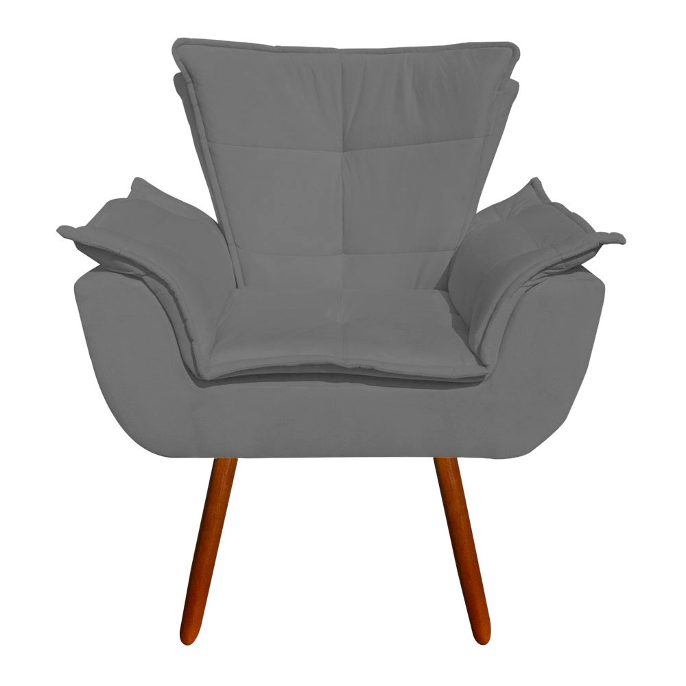 Kit Namoradeira e 02 Poltronas Opala Suede Grafite Pés Palito Castanho D'Rossi