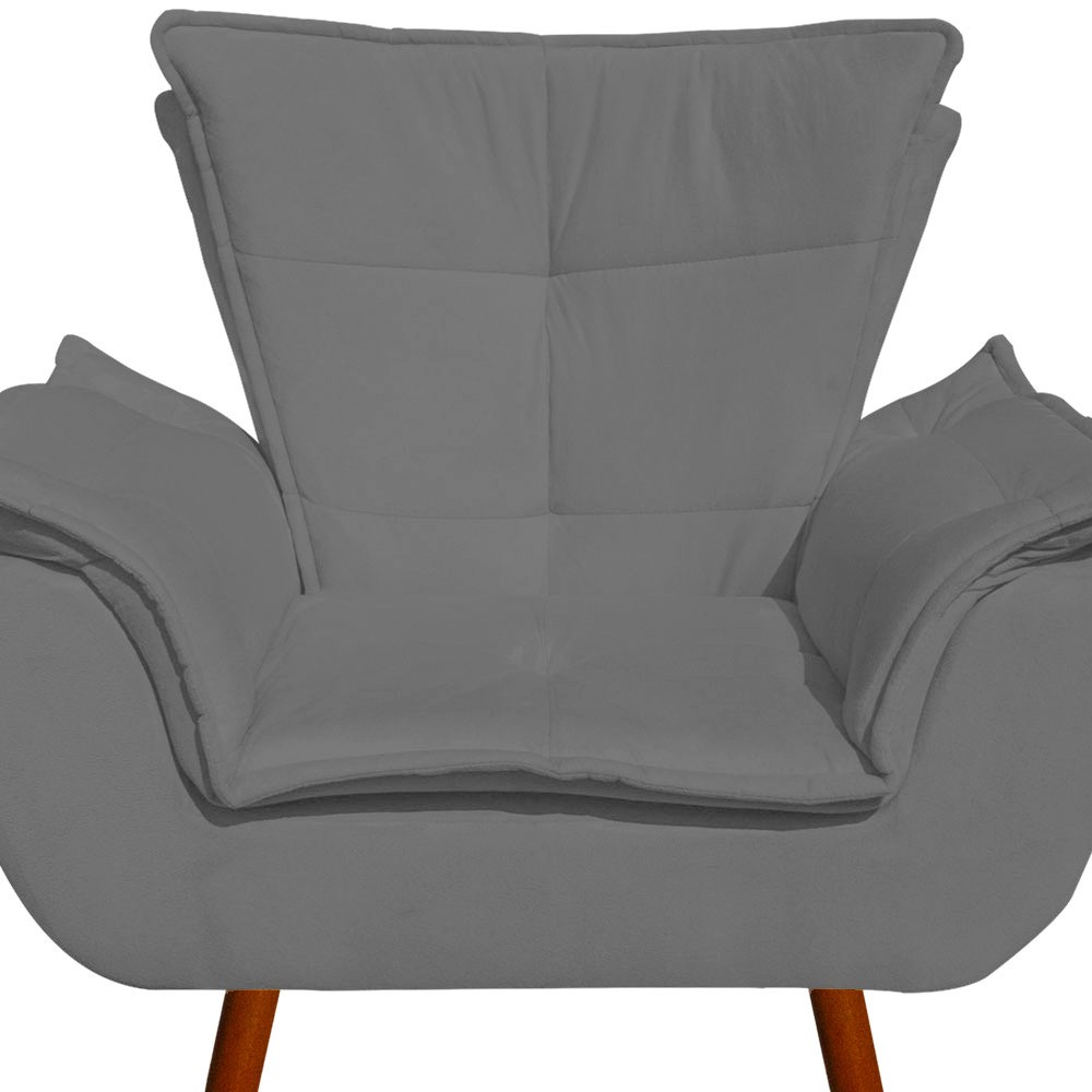 Kit Namoradeira e 02 Poltronas Opala Suede Grafite Pés Palito Castanho D'Rossi