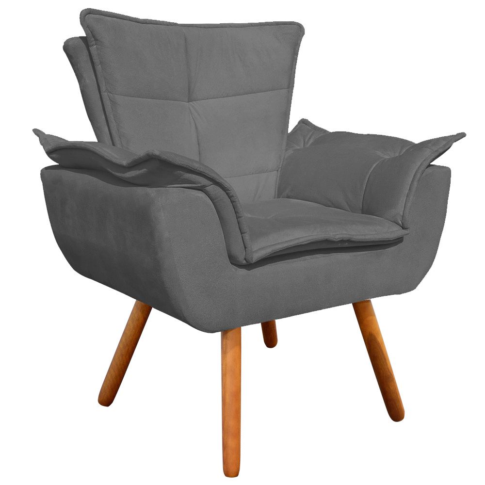 Kit Namoradeira e 02 Poltronas Opala Suede Grafite Pés Palito Castanho D'Rossi
