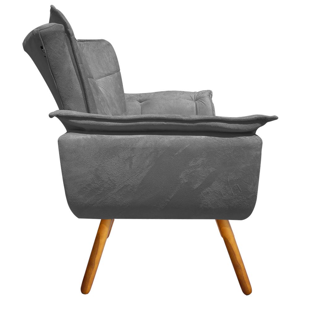 Kit Namoradeira e 02 Poltronas Opala Suede Grafite Pés Palito Castanho D'Rossi