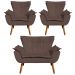 Kit Namoradeira e 02 Poltronas Opala Suede Marrom Pés Palito Castanho D'Rossi