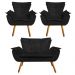 Kit Namoradeira e 02 Poltronas Opala Suede Preto Pés Palito Castanho D'Rossi