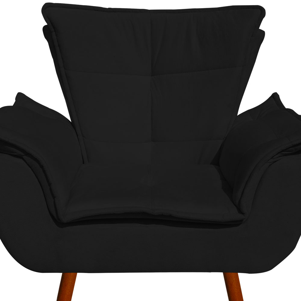 Kit Namoradeira e 02 Poltronas Opala Suede Preto Pés Palito Castanho D'Rossi