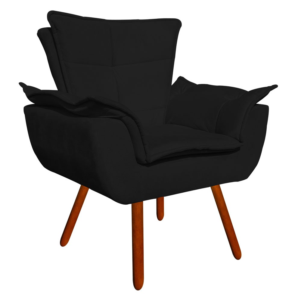 Kit Namoradeira e 02 Poltronas Opala Suede Preto Pés Palito Castanho D'Rossi