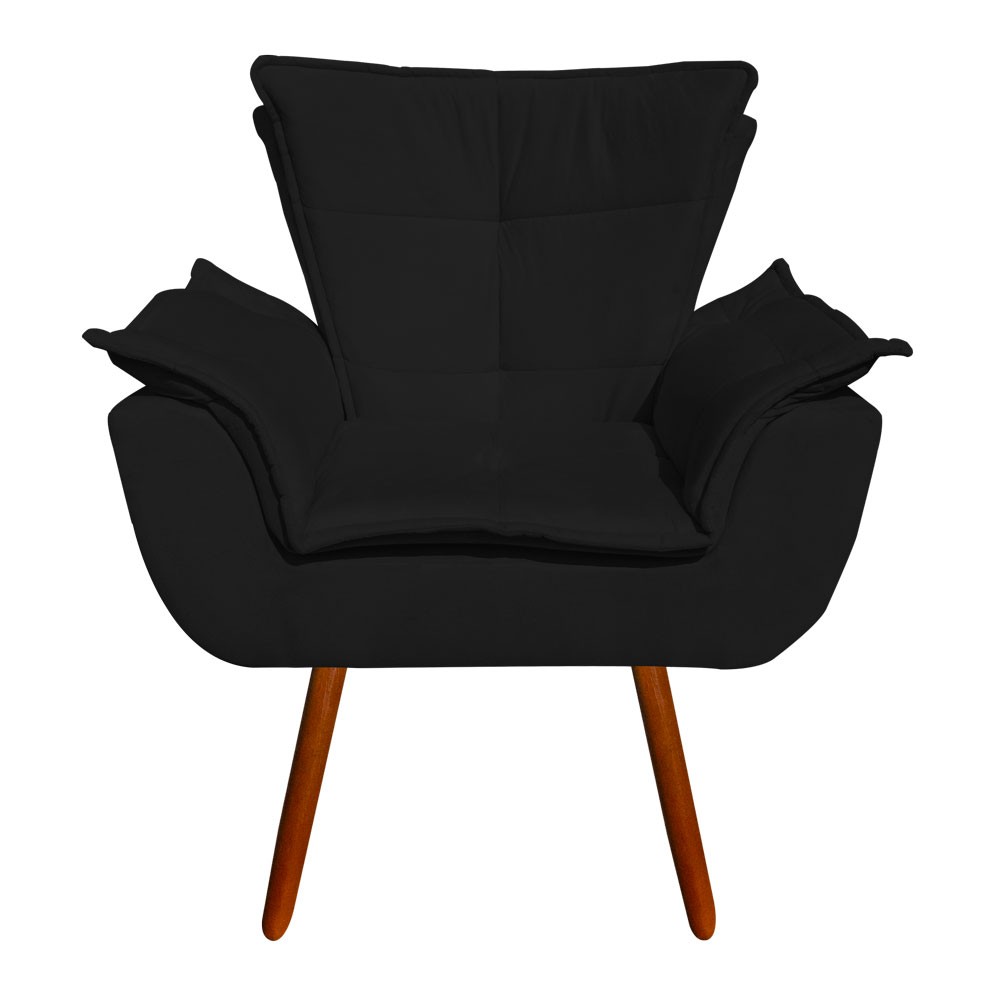 Kit Namoradeira e 02 Poltronas Opala Suede Preto Pés Palito Castanho D'Rossi