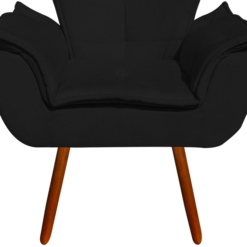 Kit Namoradeira e 02 Poltronas Opala Suede Preto Pés Palito Castanho D'Rossi