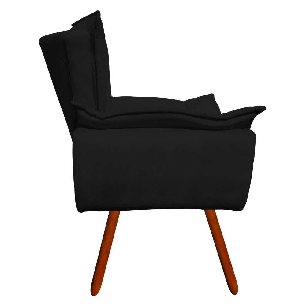 Kit Namoradeira e 02 Poltronas Opala Suede Preto Pés Palito Castanho D'Rossi