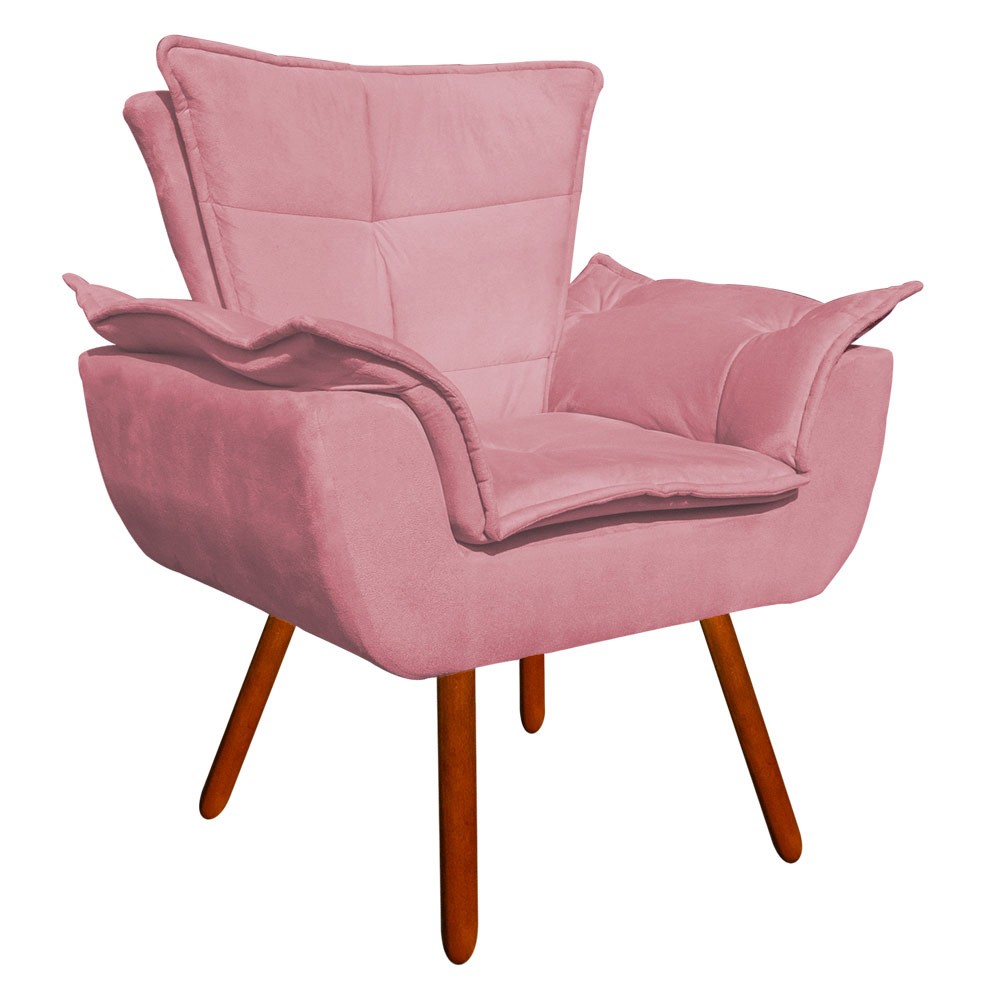 Kit Namoradeira e 02 Poltronas Opala Suede Rose Pés Palito Castanho D'Rossi