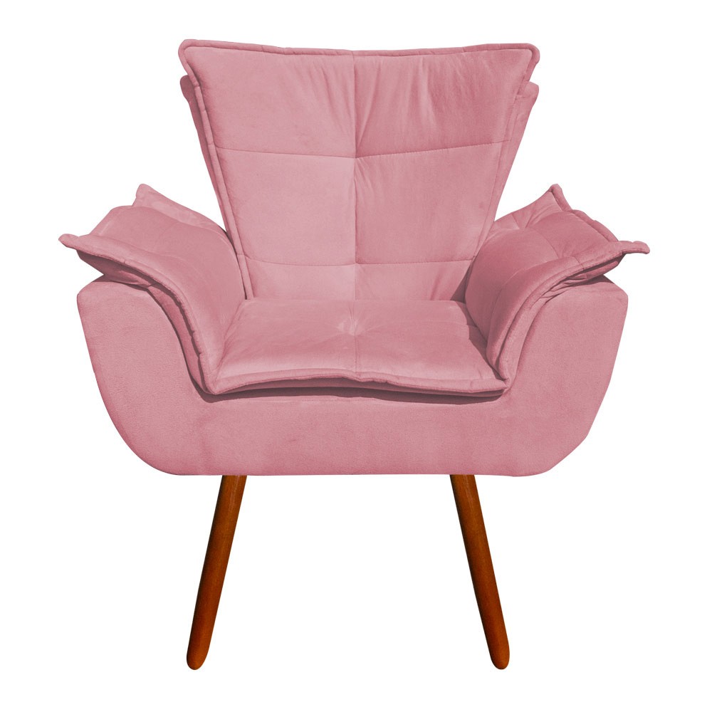 Kit Namoradeira e 02 Poltronas Opala Suede Rose Pés Palito Castanho D'Rossi