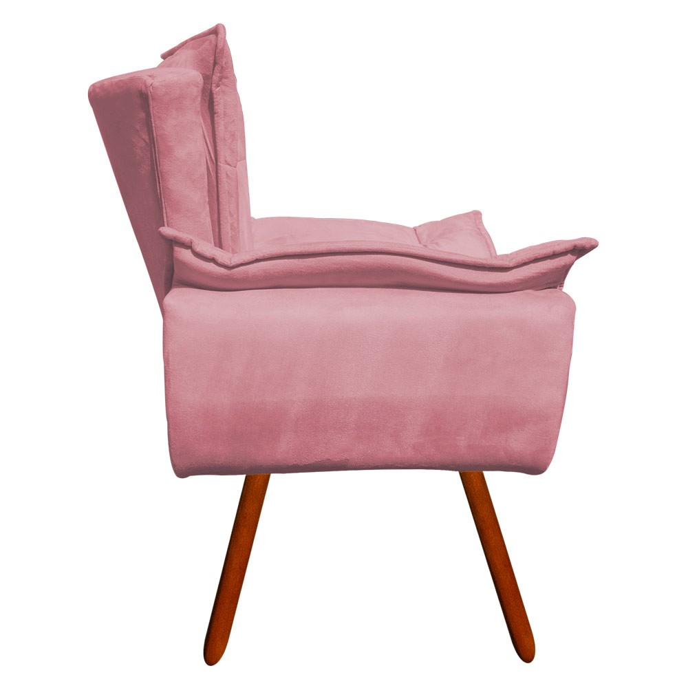 Kit Namoradeira e 02 Poltronas Opala Suede Rose Pés Palito Castanho D'Rossi