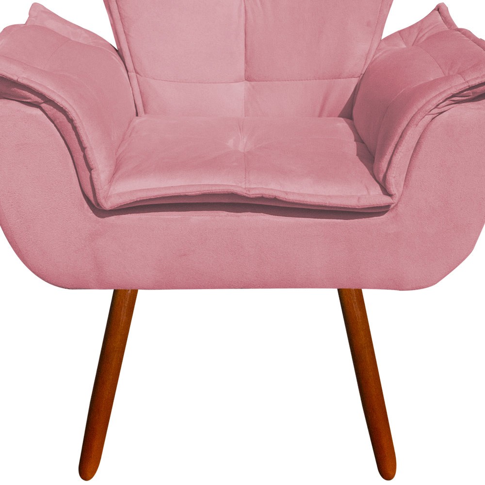 Kit Namoradeira e 02 Poltronas Opala Suede Rose Pés Palito Castanho D'Rossi