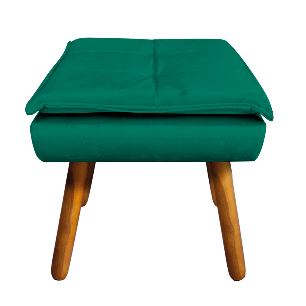 Kit Poltrona e Puff Opala Veludo Verde Esmeralda Pés Palito Castanho - D'Rossi