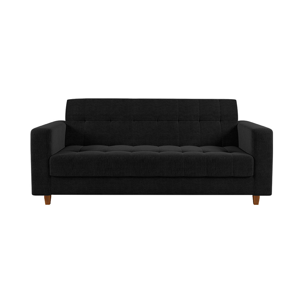 Kit Sofá 03 Lugares e 02 Poltronas Arezzo Linho Preto A79 Pés Chanfrado Castanho - D'Rossi