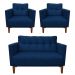 Kit Sofá Retrô Namoradeira 2 Lugares e 02 Poltronas Livia Suede Azul Marinho - D'Rossi