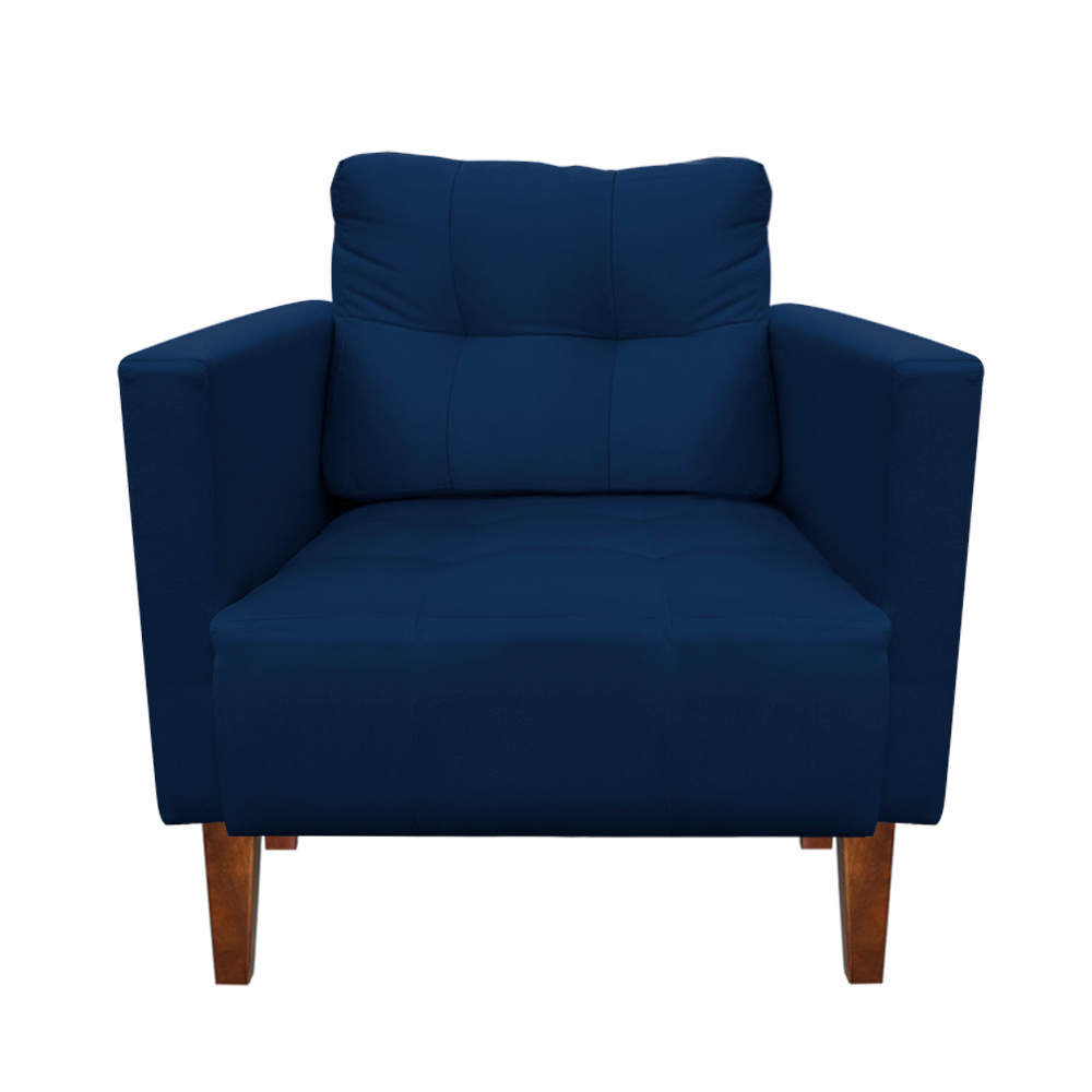 Kit Sofá Retrô Namoradeira 2 Lugares e 02 Poltronas Livia Suede Azul Marinho - D'Rossi