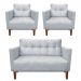 Kit Sofá Retrô Namoradeira 2 Lugares e 02 Poltronas Livia Suede Cinza - D'Rossi