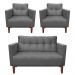 Kit Sofá Retrô Namoradeira 2 Lugares e 02 Poltronas Livia Suede Grafite - D'Rossi